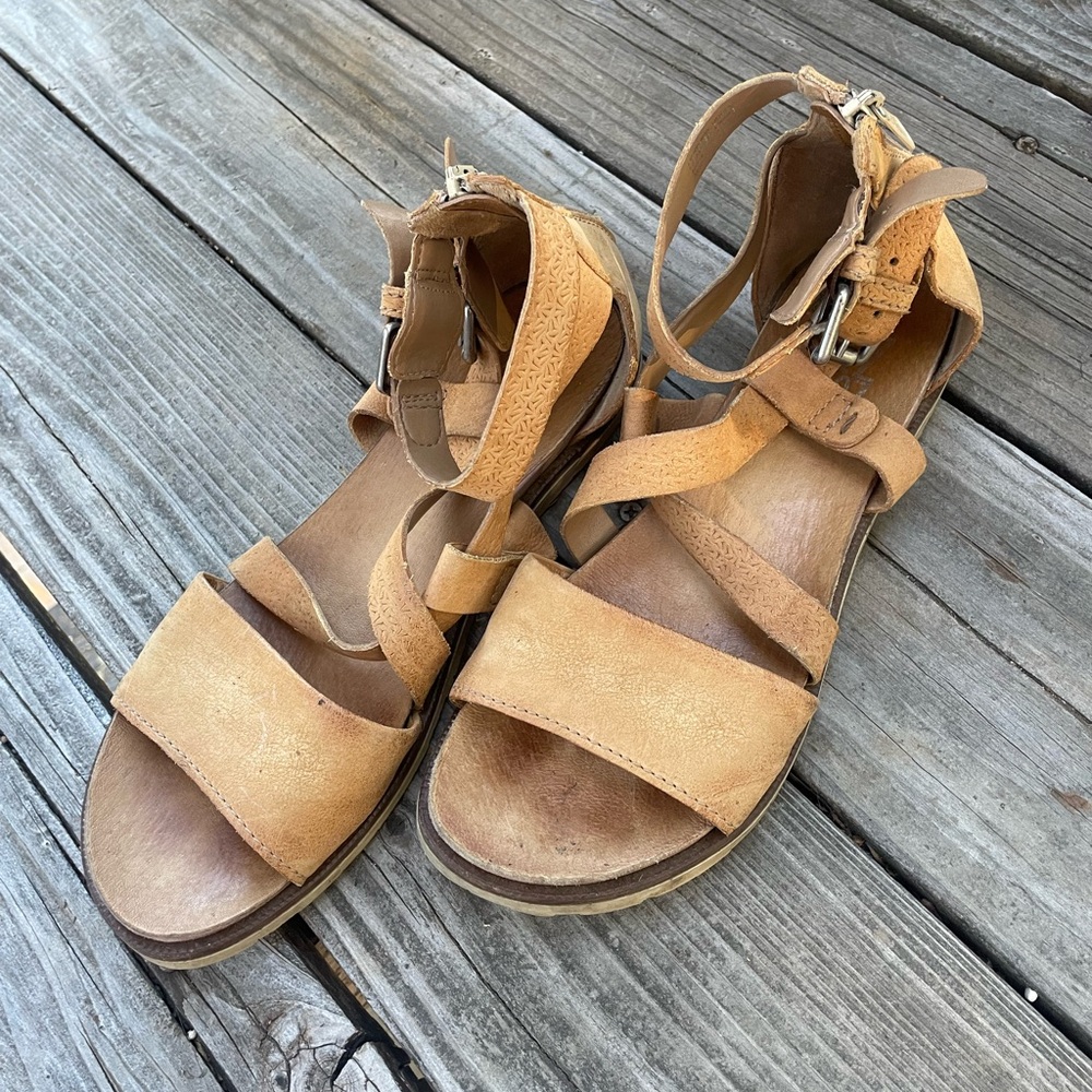 Miz Mooz Tan Sandals with Ankle Strap